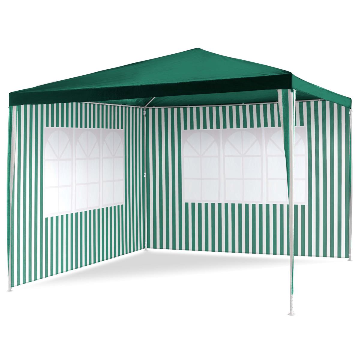 Pavillon 3x3 m in grün weiß PE Plane 2 Seitenteile Partyzelt Gartenzelt Zelt