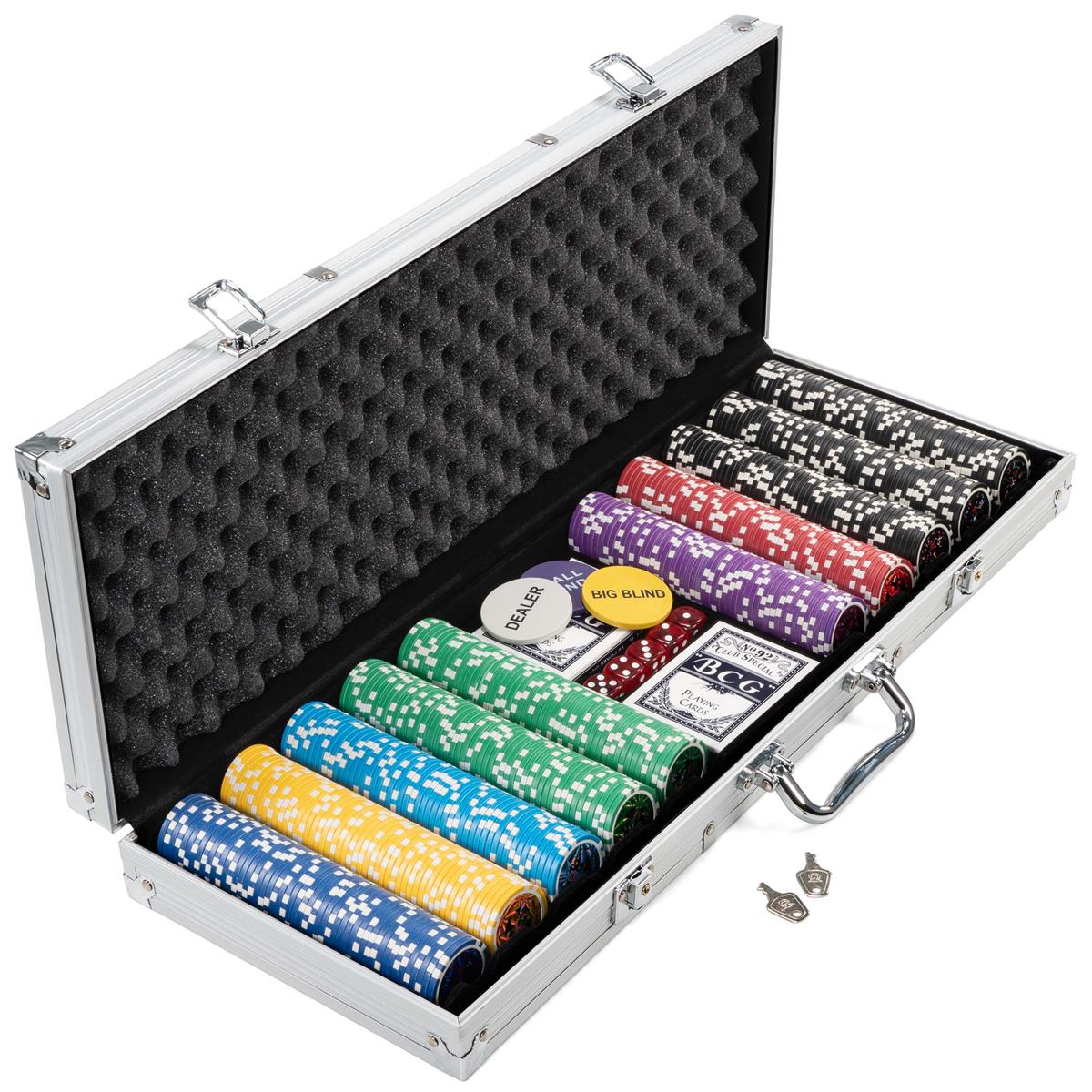 Pokerset mit 500 Standard Pokerkoffer Poker Set Alu Koffer Silber Jetons Chips 