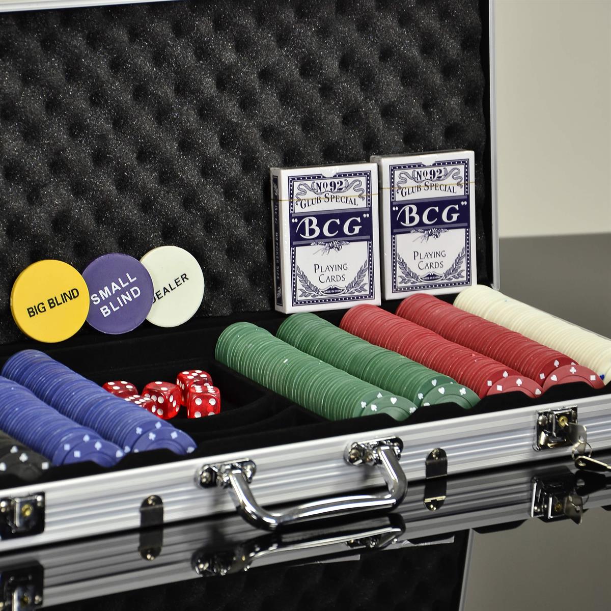 Pokerkoffer Pokerset mit 500 Standard Pokerchips Poker Chips im Alu Koffer