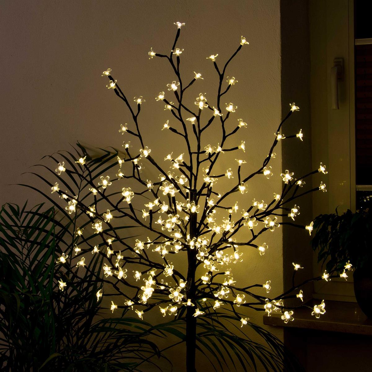 200 LED Baum mit Blüten Lichterzweig warmweiß Blütenbaum 150 cm Timer Xmas