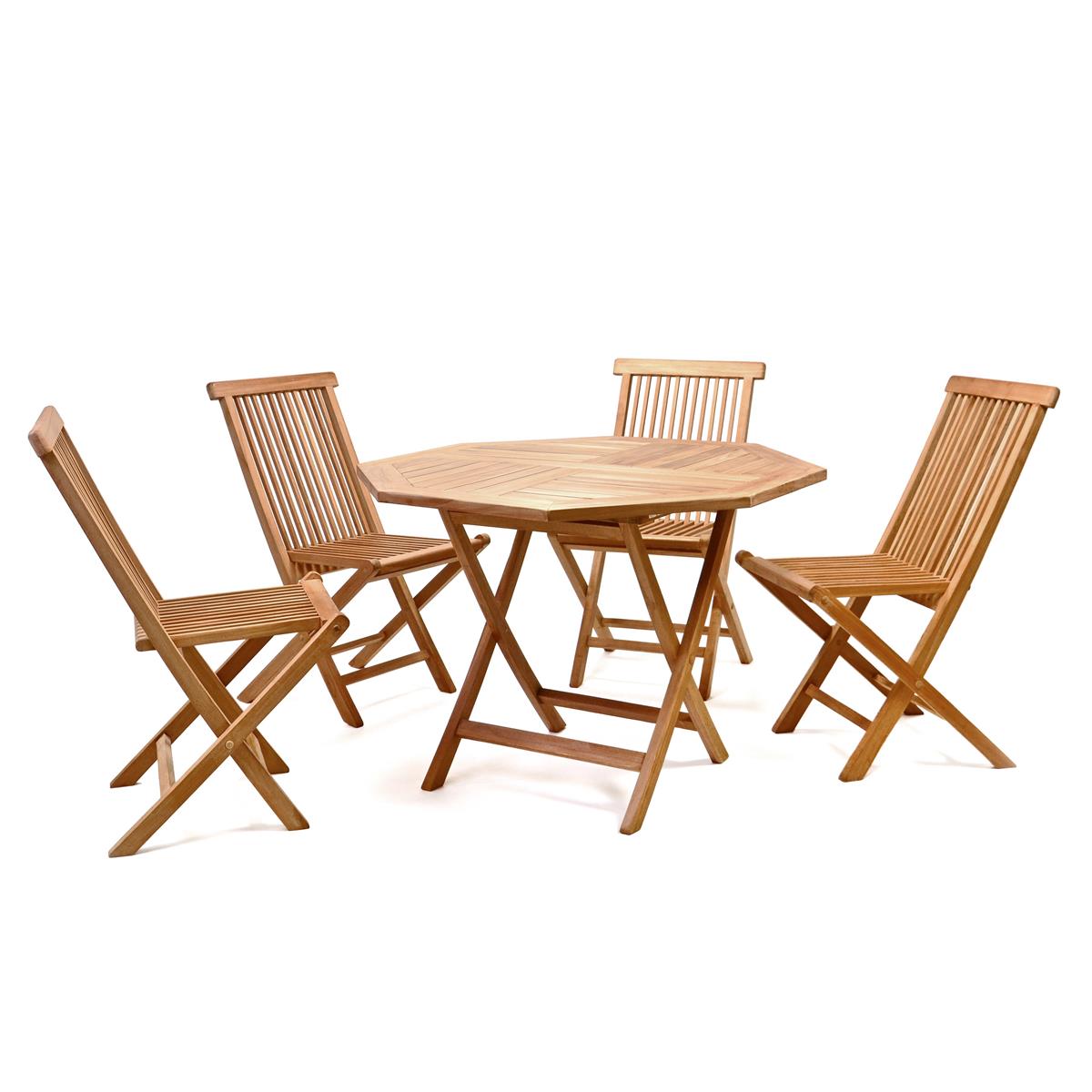 DIVERO Set Gartenmöbel Sitzgruppe Teakholz behandelt Tisch achteckig Ø 90