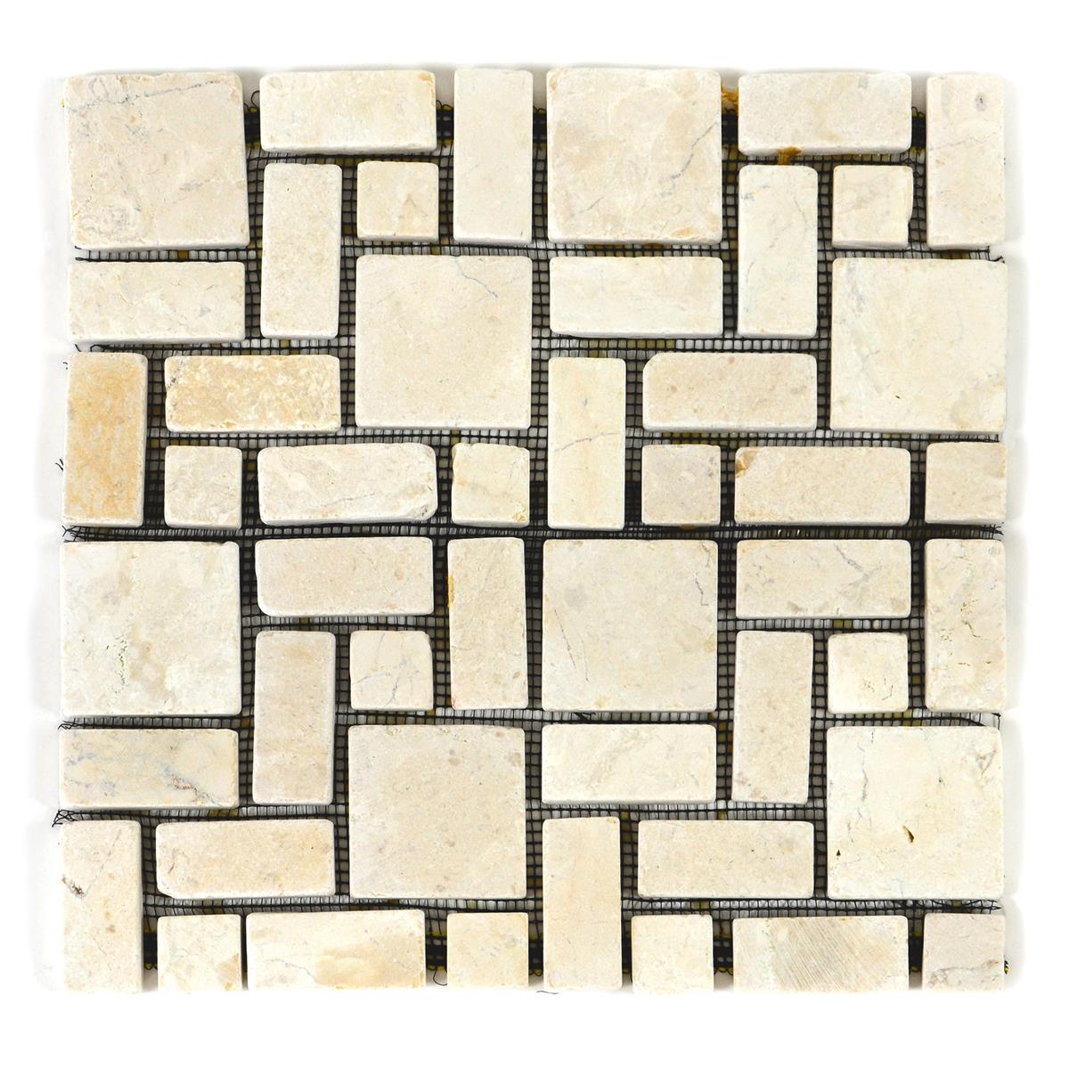 DIVERO 11 Fliesenmatten Marmor Mosaik römischer Verband cremeweiß á 30 x 30 cm