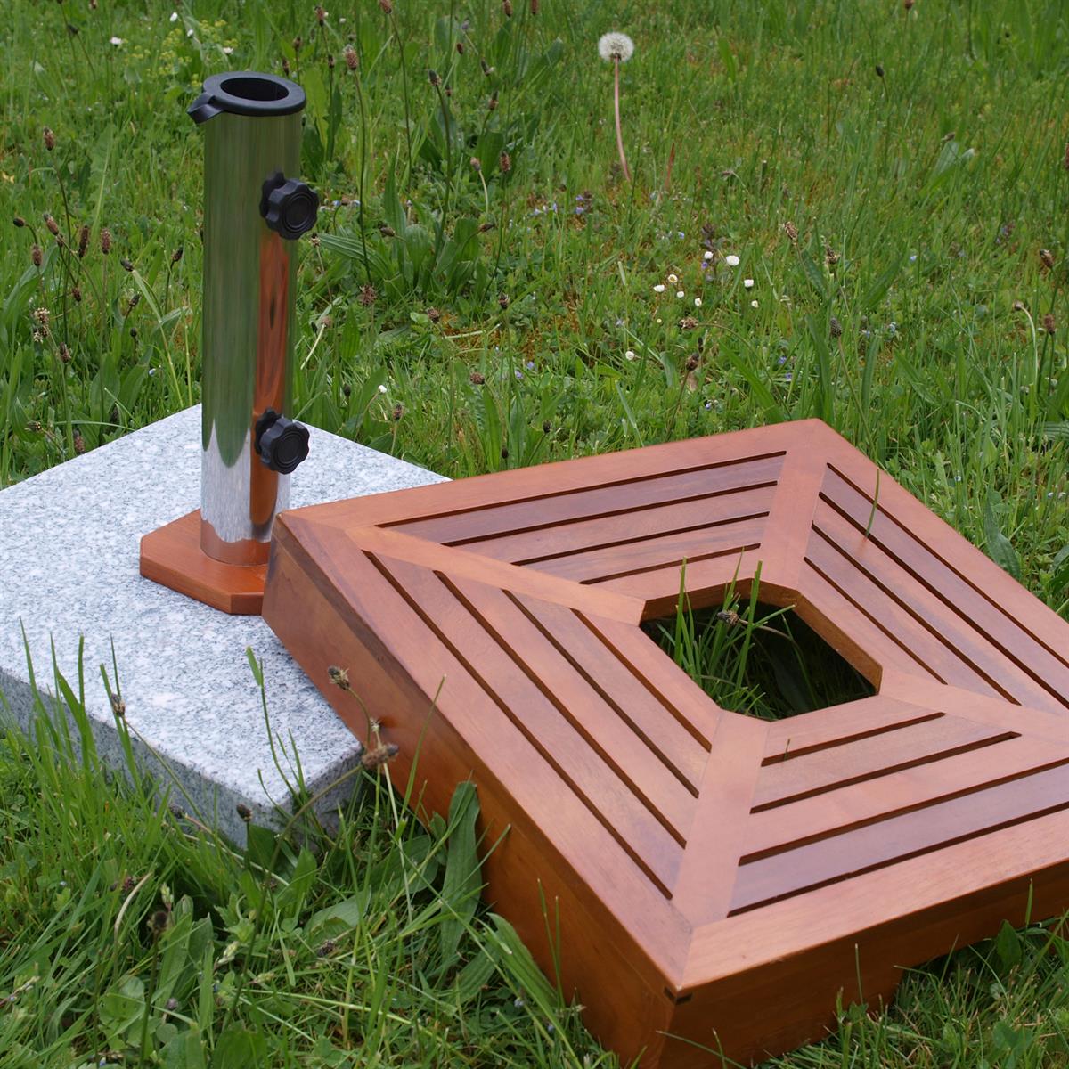 Sonnenschirmständer Holzverkleidung 40 kg Granit eckig 50x 50 cm