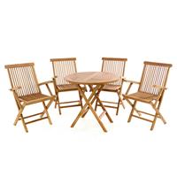 DIVERO Set Gartenmöbel Sitzgruppe Tisch Ø80cm Stühle Teak Holz behandelt
