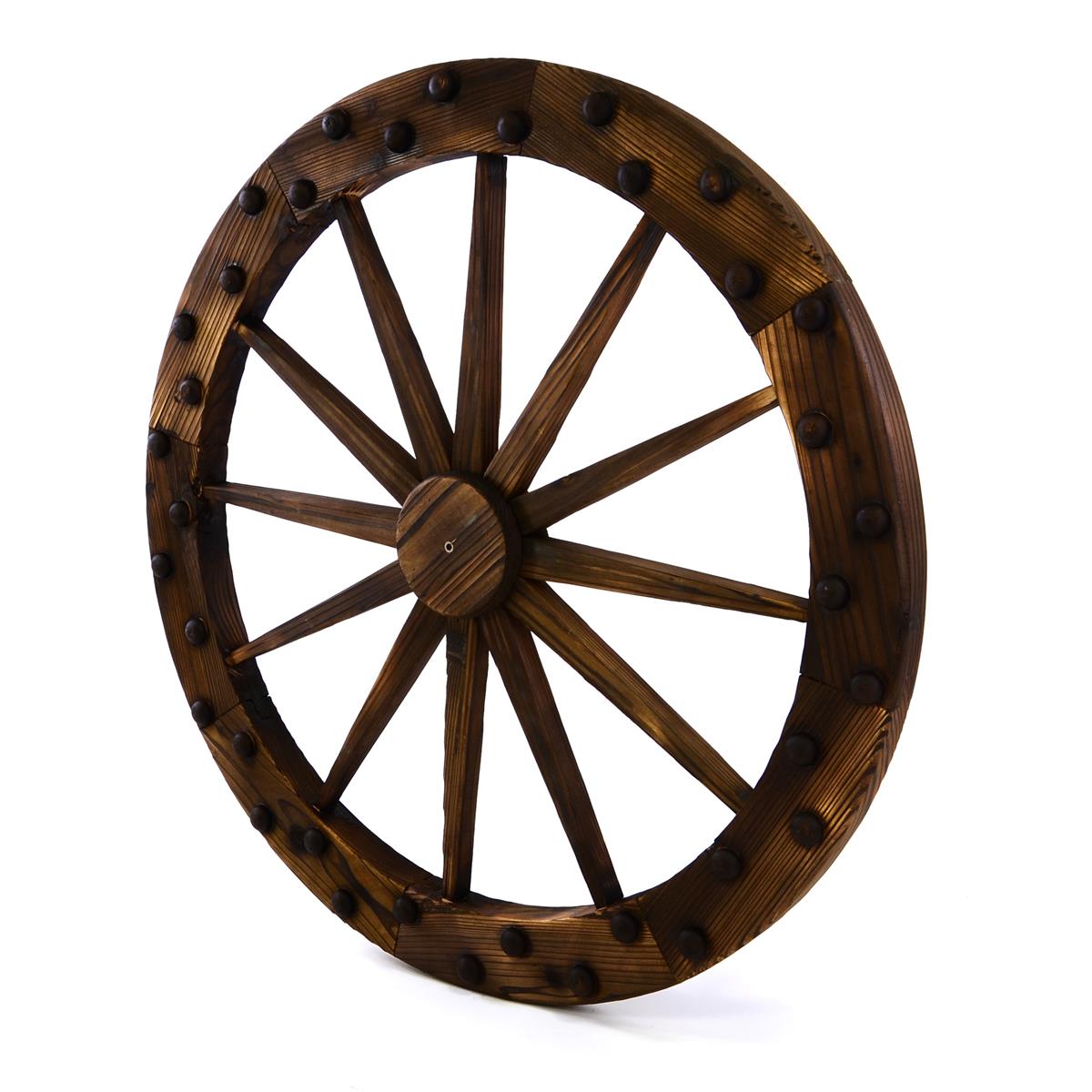 Holzrad Wagenrad mit Nieten 90 cm Farbe braun Dekorad Speichenrad Ladendeko