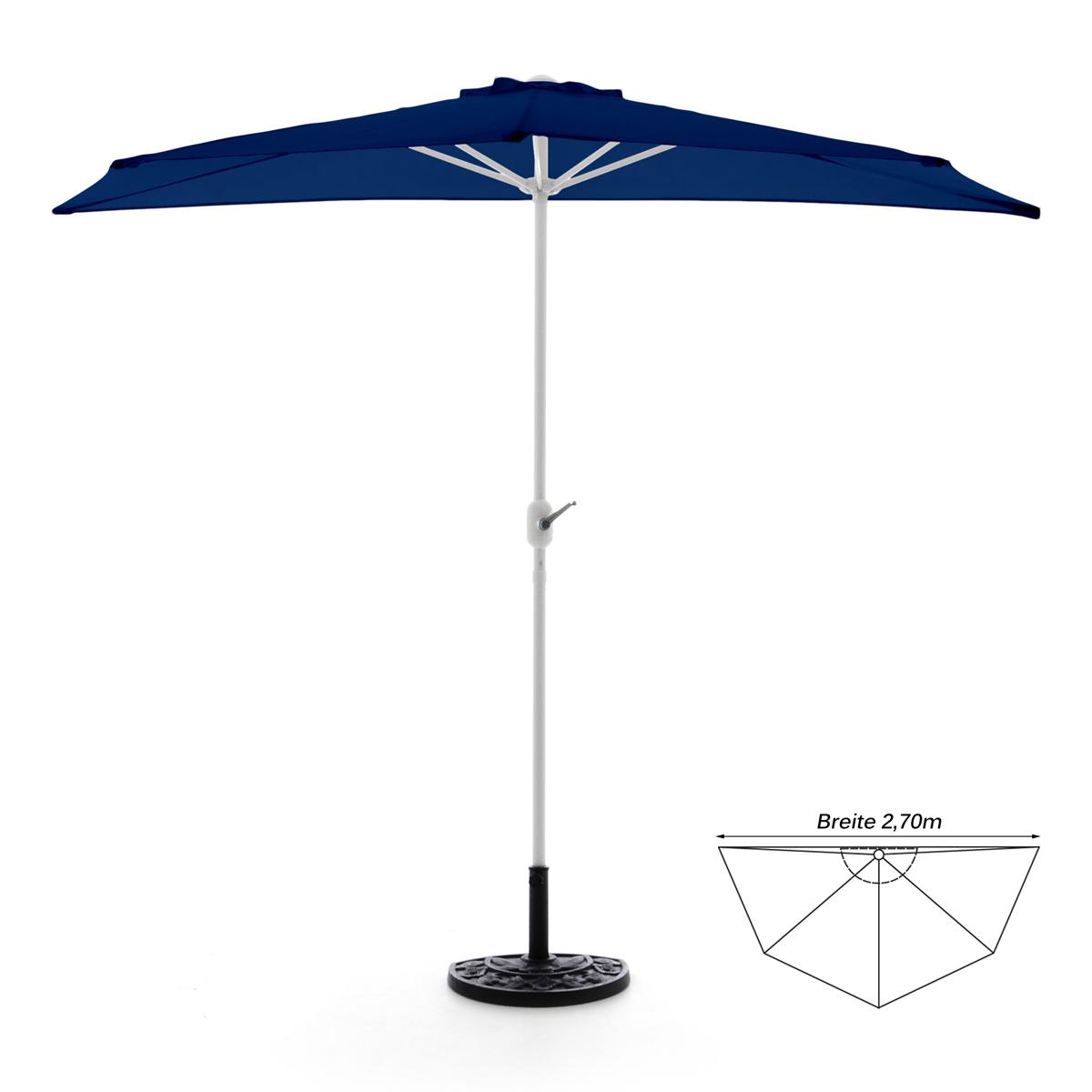 Komplett-Set Balkon Sonnenschirm blau halbrund Schirmständer + Schirmschutzhülle