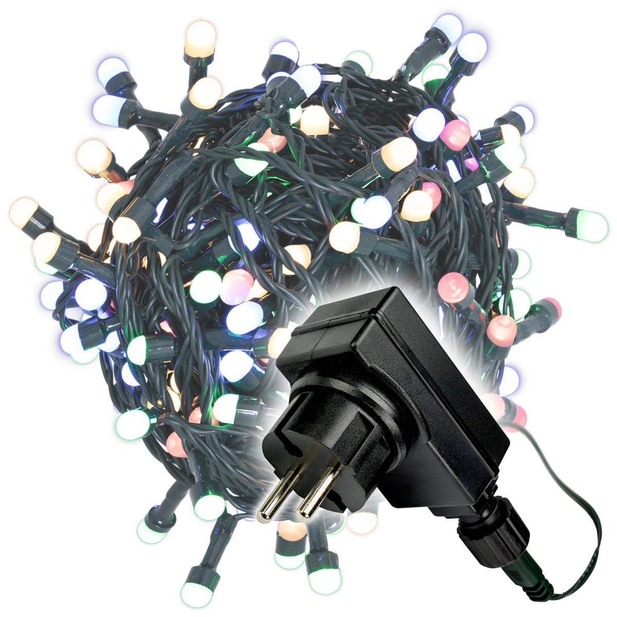 100er Maxi LED Lichterkette bunt außen Party Deko Trafo grünes Kabel 20m