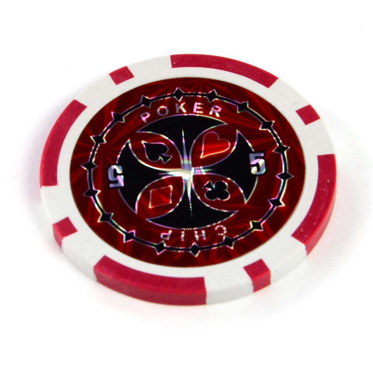 50 Poker-Chips Wert 5 rot Laserchip 12g Metallkern Jetons Coin für Pokerkoffer 