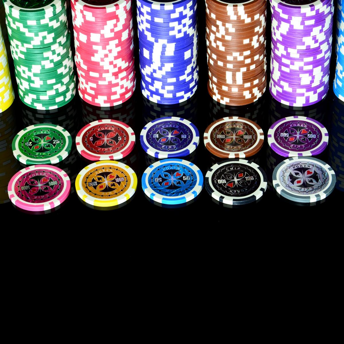 Pokerset 10 Farben,- Werte Pokerkoffer Metallkern 75 Profi Laser Poker Chips 