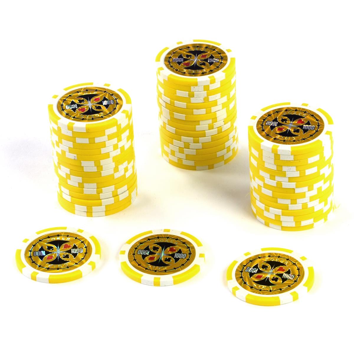 Ton 50 Pokerchips 13g Clay Wert 1000 gelb Metallkern Ultimate Poker Laser 