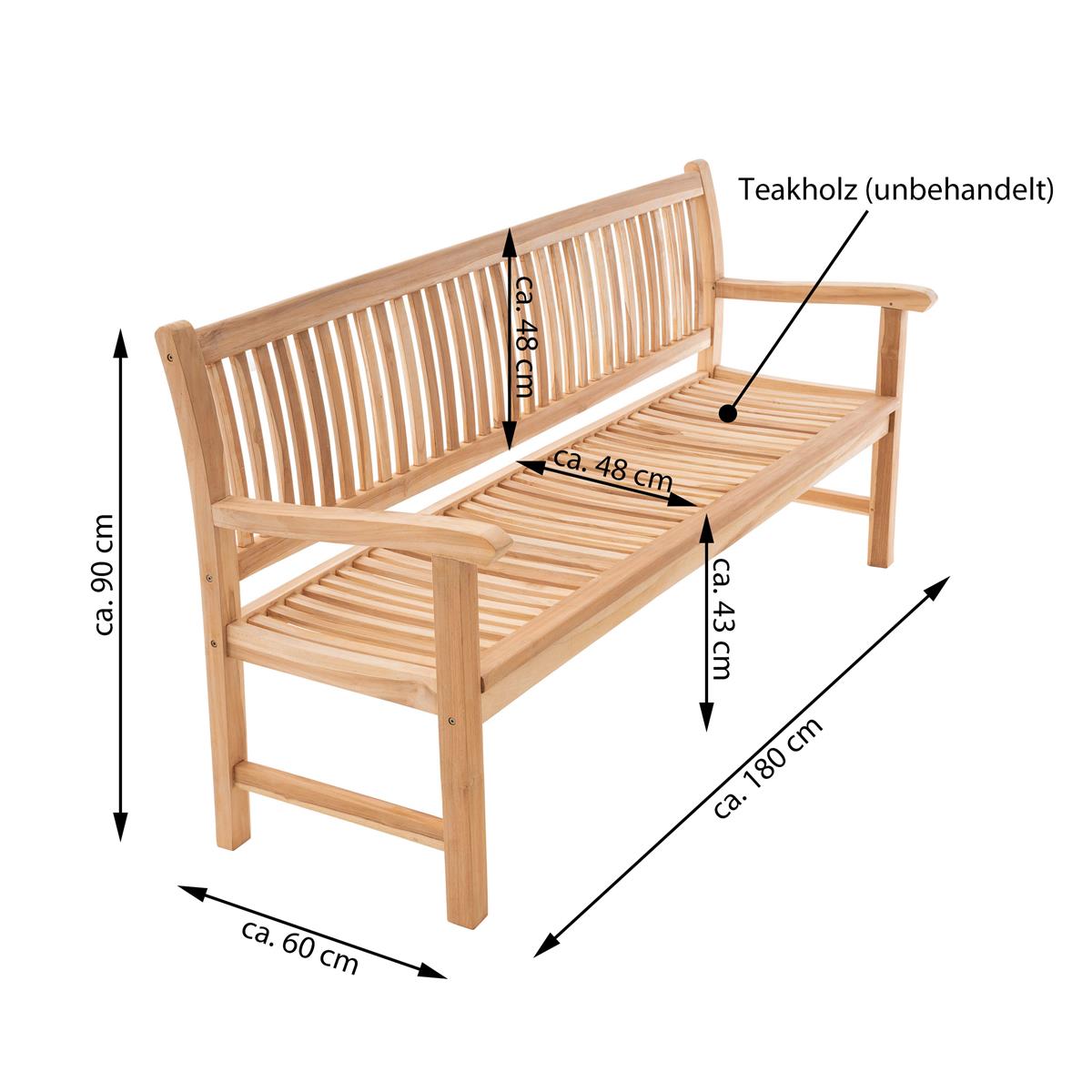 DIVERO 3-Sitzer robuste Gartenbank massiv Teak Holz Natur Handarbeit 180 cm 