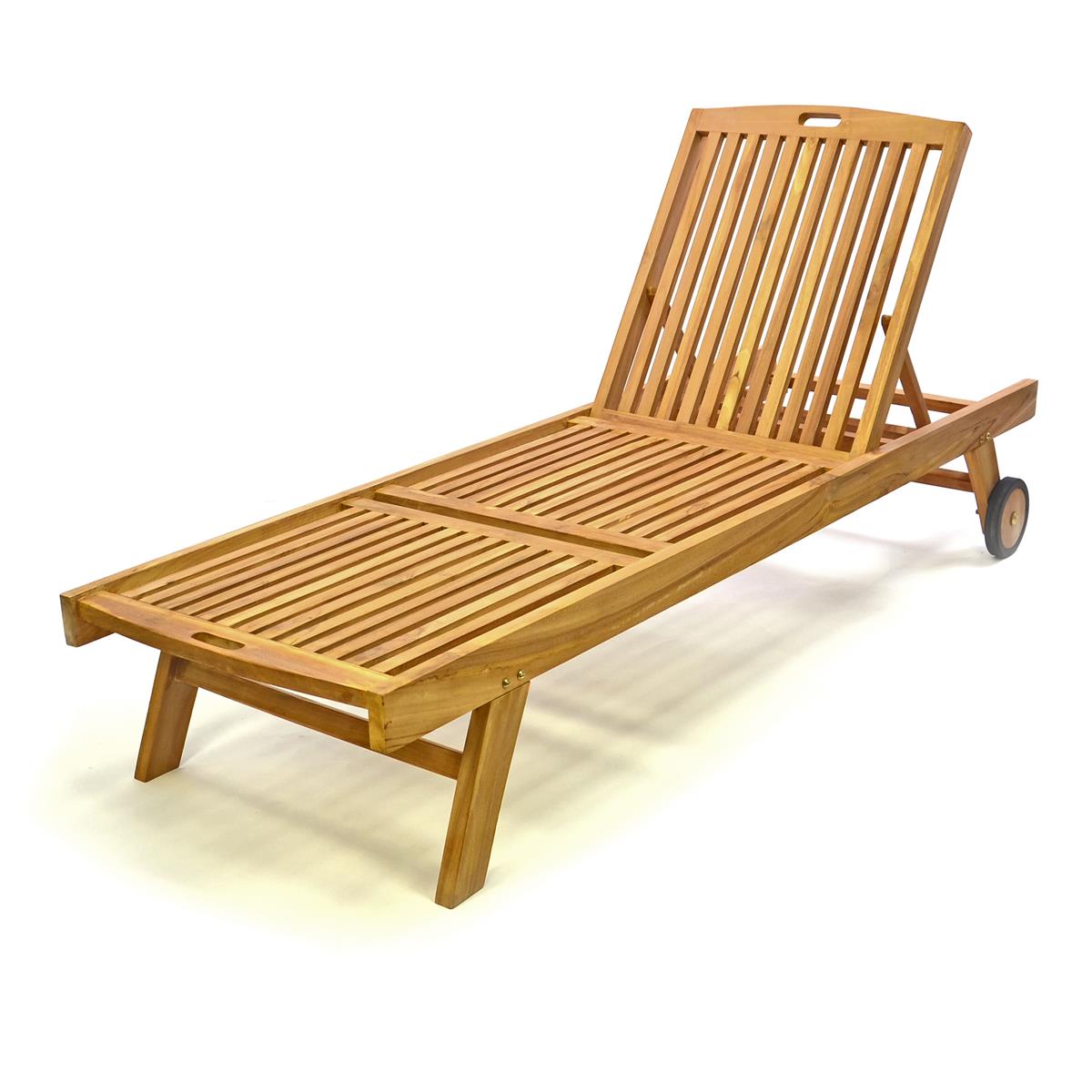 DIVERO Sonnenliege Gartenliege Liegestuhl Räder Teak Holz behandelt