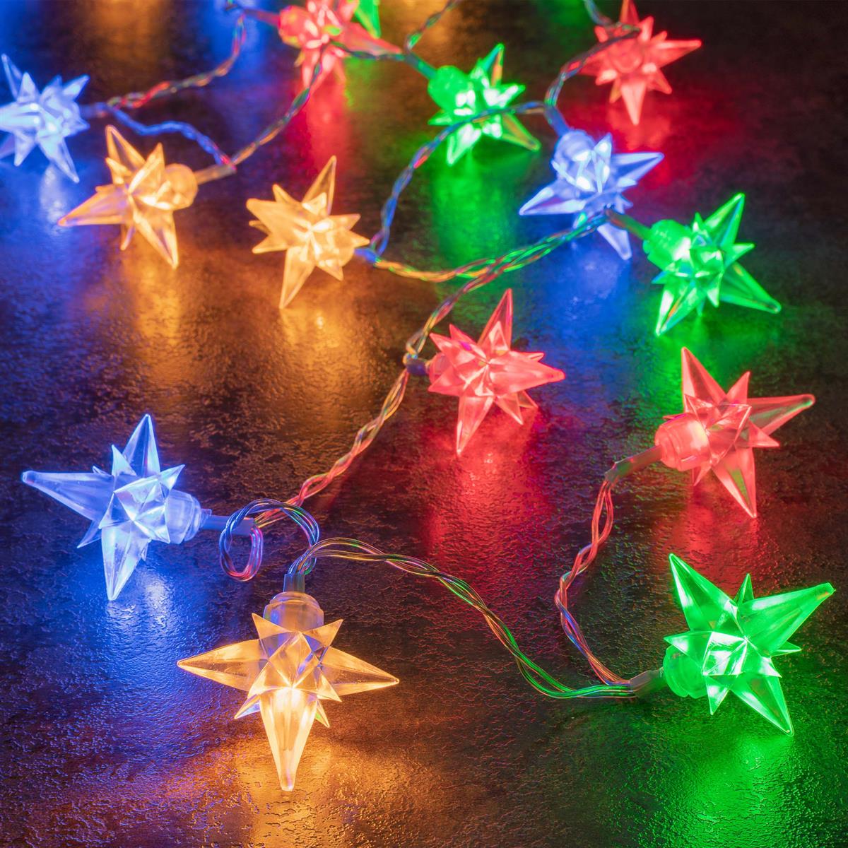 Lichterkette Außen Timer XMAS Stern | bunt eBay Weihnachten 40 LED Sternenlichterkette