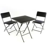 3er Set Garnitur Tischset mit 2 Stühlen Balkonset Rattan-Optik schwarz Bistroset