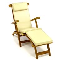 DIVERO Liegestuhl Deckchair "Florentine" Teak Holz behandelt Auflage creme