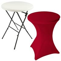 Partytisch Stehtisch mit Husse rot klappbar Bistrotisch Bartisch 110 cm rund