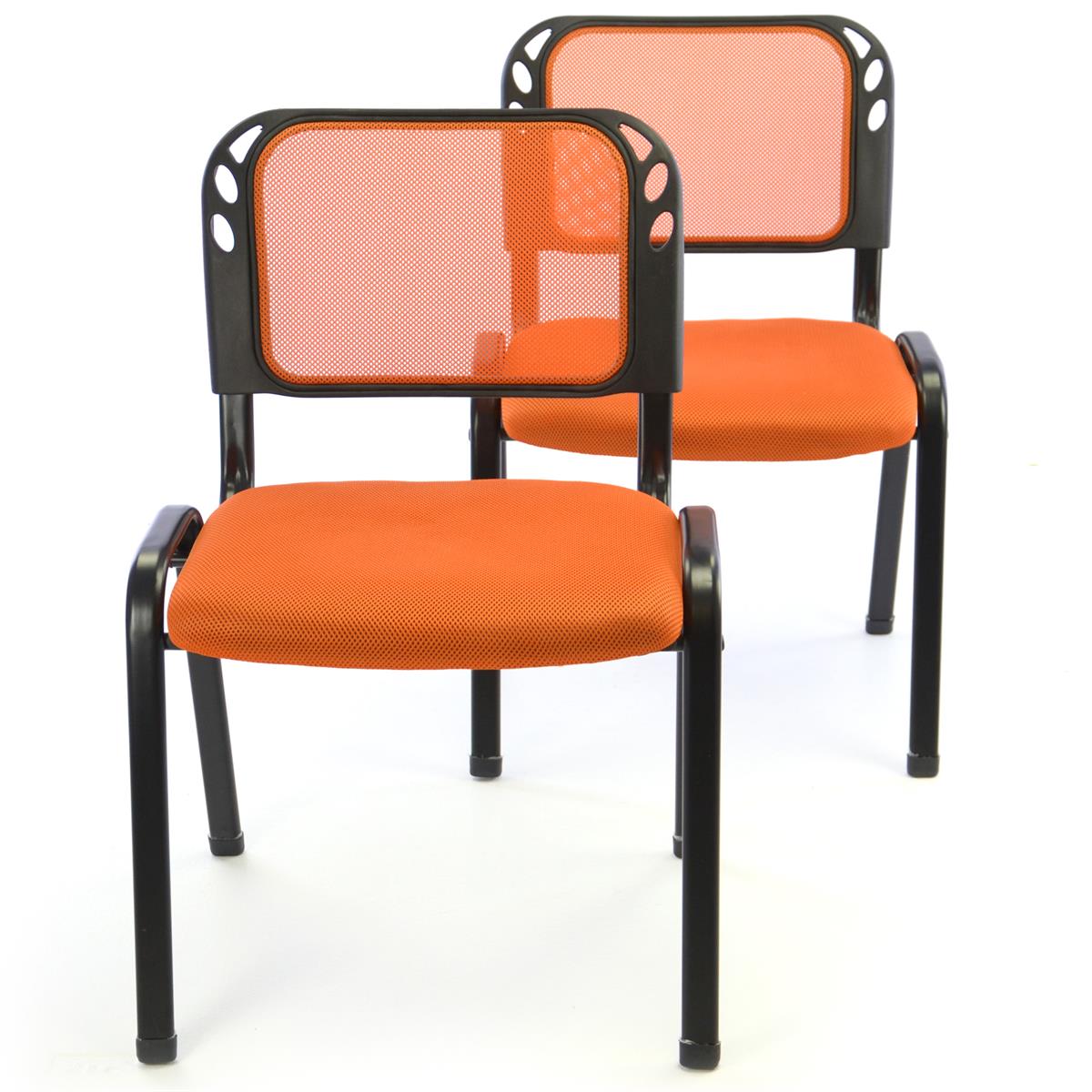 Besucherstuhl 2er Set Konferenzstuhl Sitzfläche gepolstert orange stapelbar