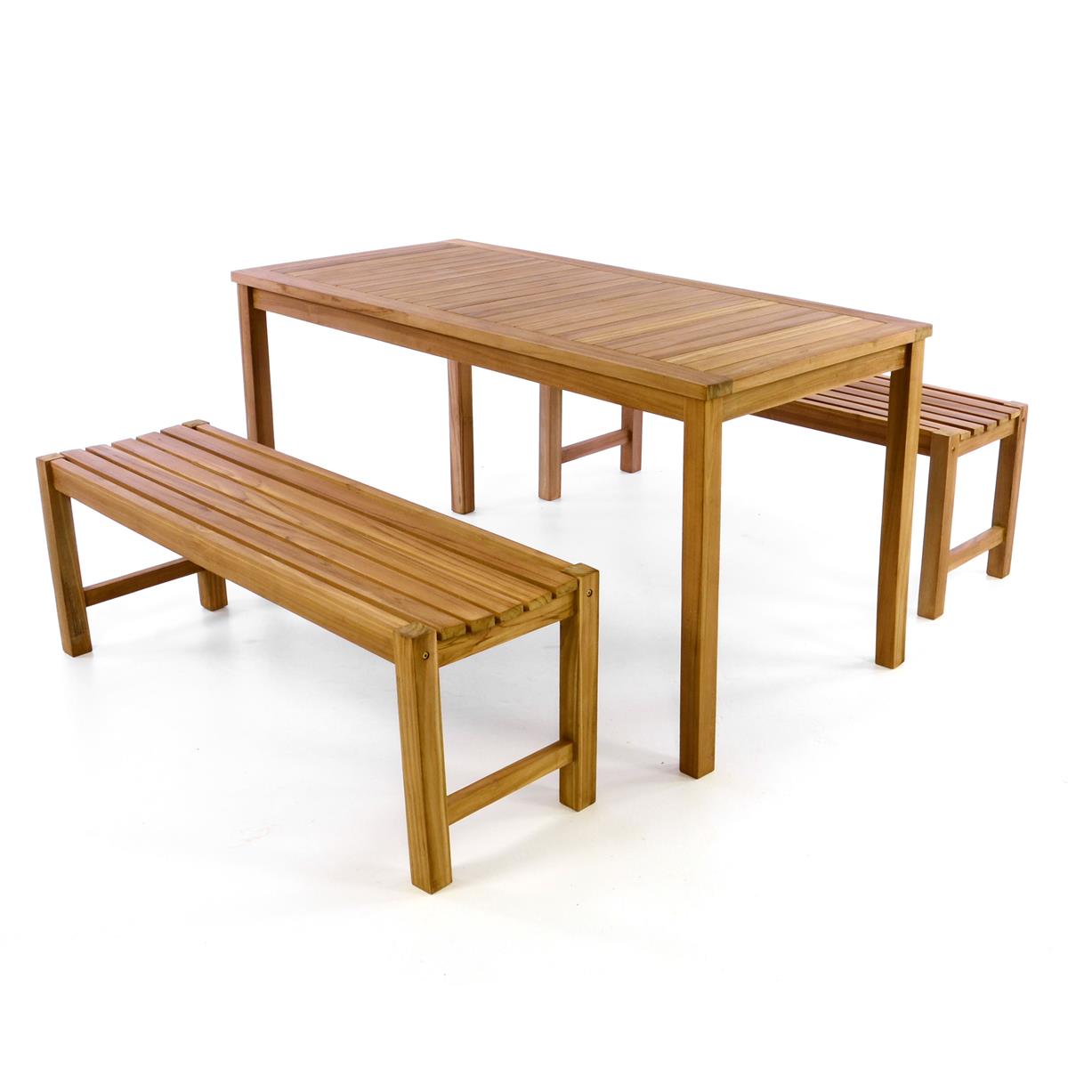 DIVERO Gartenmöbelset Picknickset Sitzgruppe Teakholz behandelt Bank Tisch 150cm