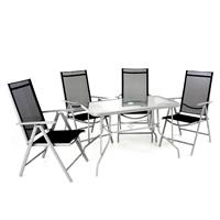 5-teiliges Gartenmöbel-Set schwarz grau Gartengarnitur Klappstühle & Esstisch