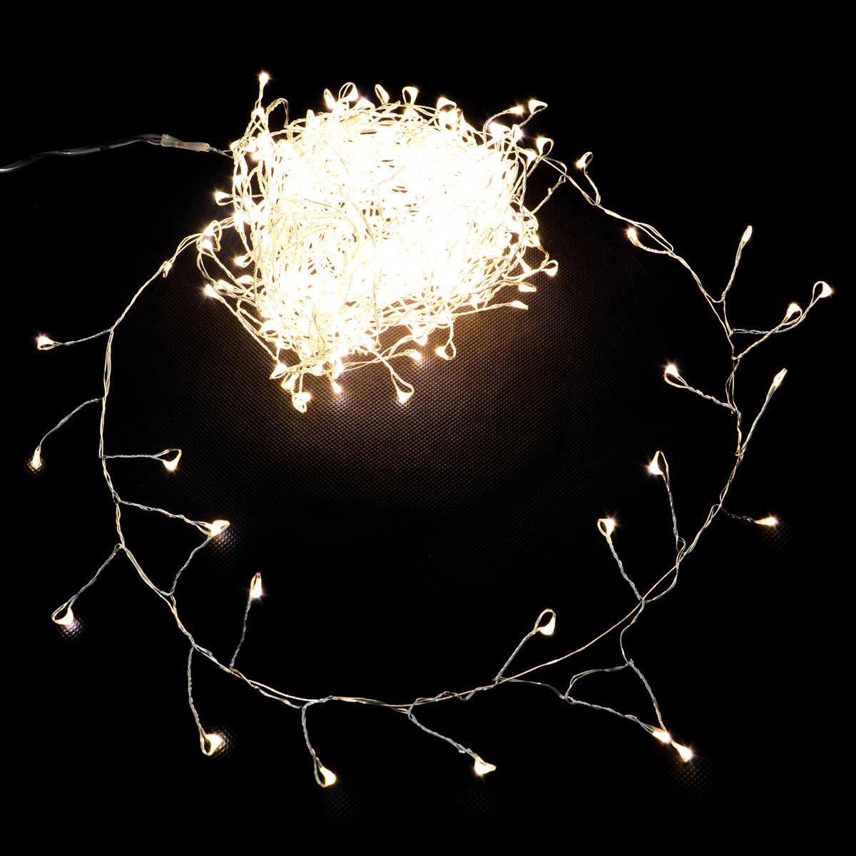 Büschellichterkette Cluster Silberdraht 300 LED warm weiß Trafo Weihnachtsdeko 