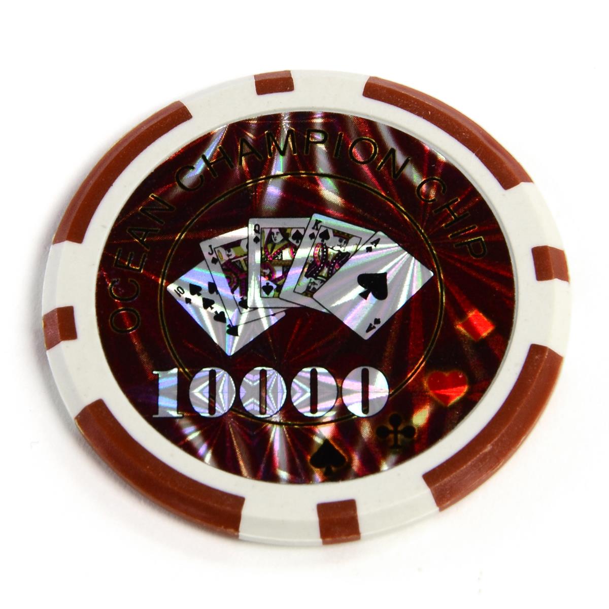50 Poker-Chips Laser-Chips Metallkern 12g Poker Texas Hold`em Black Jack Roulette reflektierend Tokens Jetons Casino 1 Rolle Wert 1-10000 wählbar Wert 1