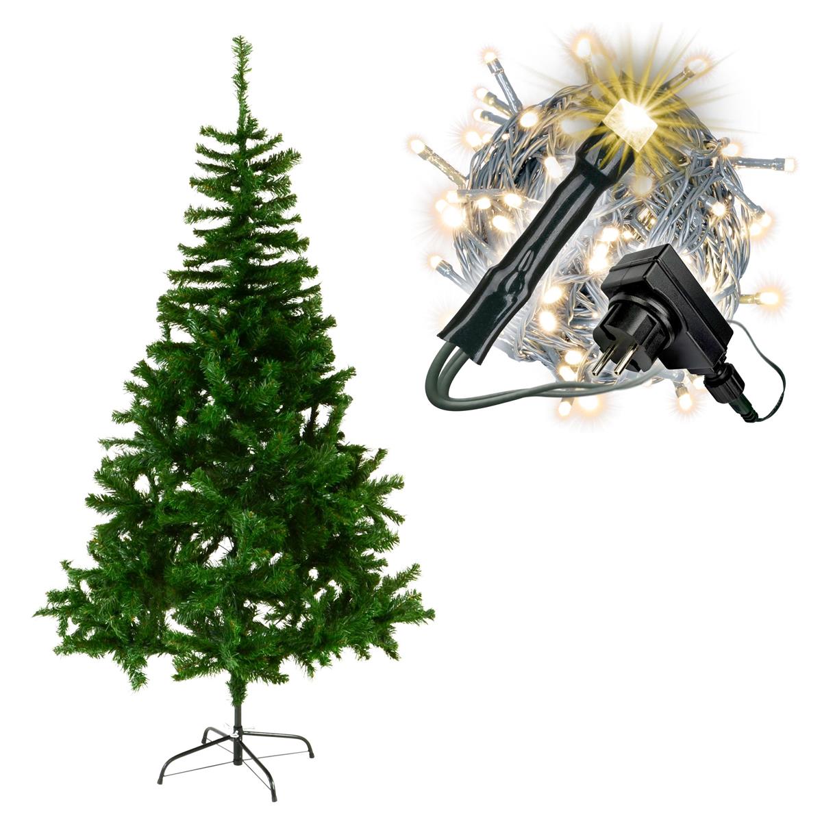 künstlicher Weihnachtsbaum grün 180 cm mit Ständer 200 LED Lichterkette Xmas